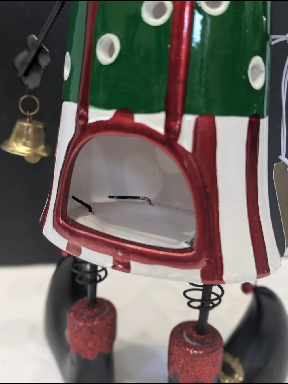 Pier 1 Imports Christmas Elf Tea Light Holder ceramic and Tin Bobblehead RARE